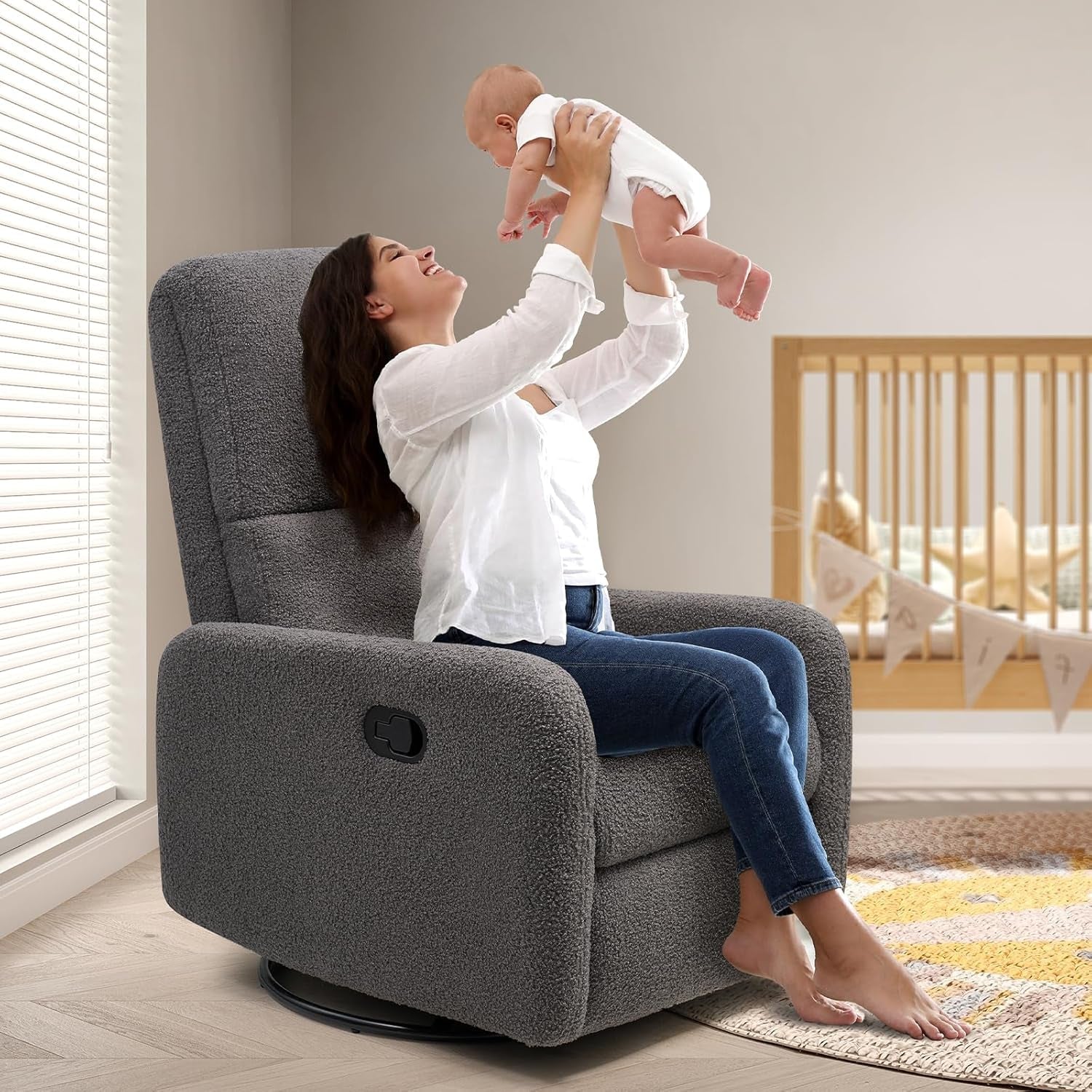 Swivel Rocking Chair, Nursery Glider Recliner Chairs for Adults,