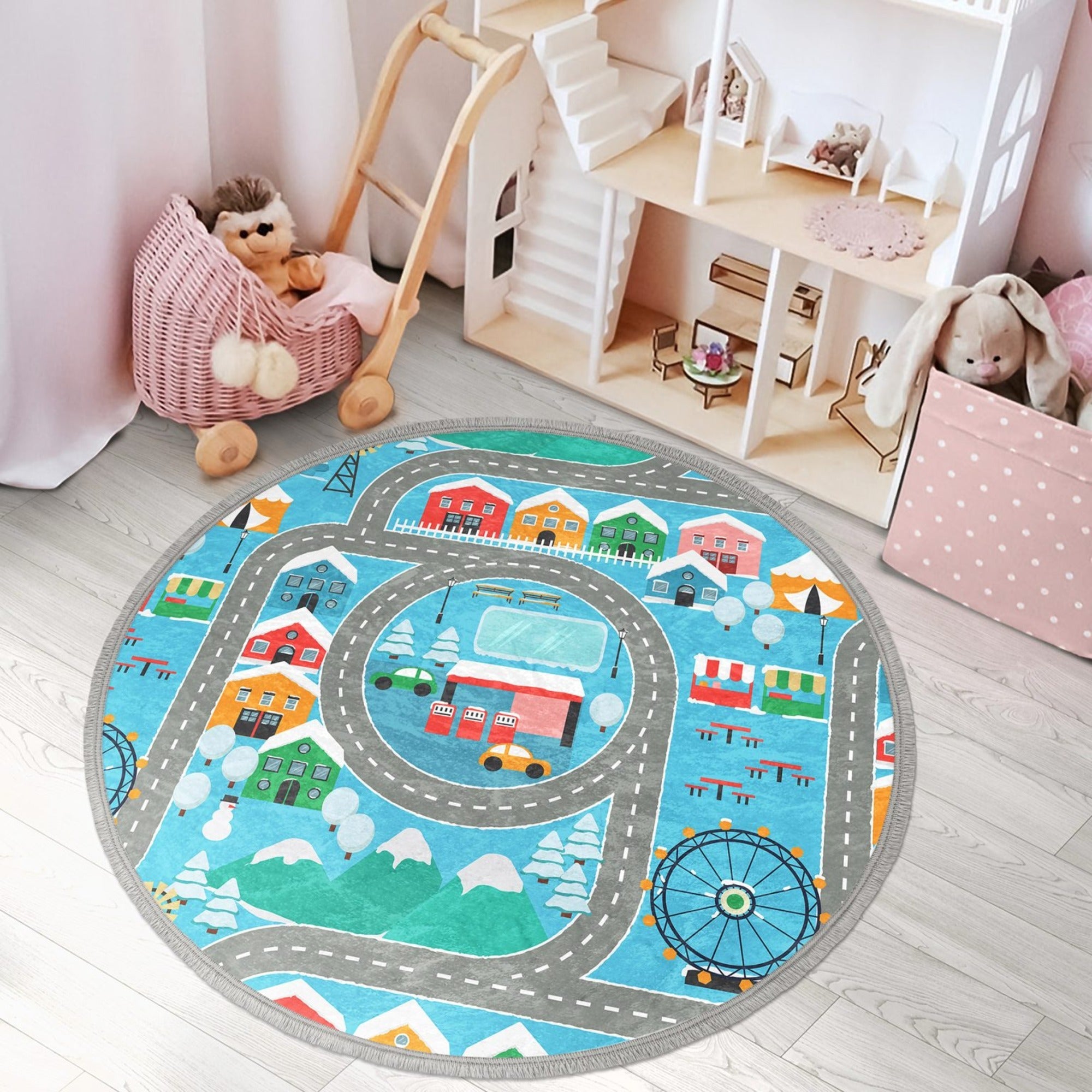 Cute Nursery Room Round Rug, Decorative Kids Room Nonslip Carpet,
