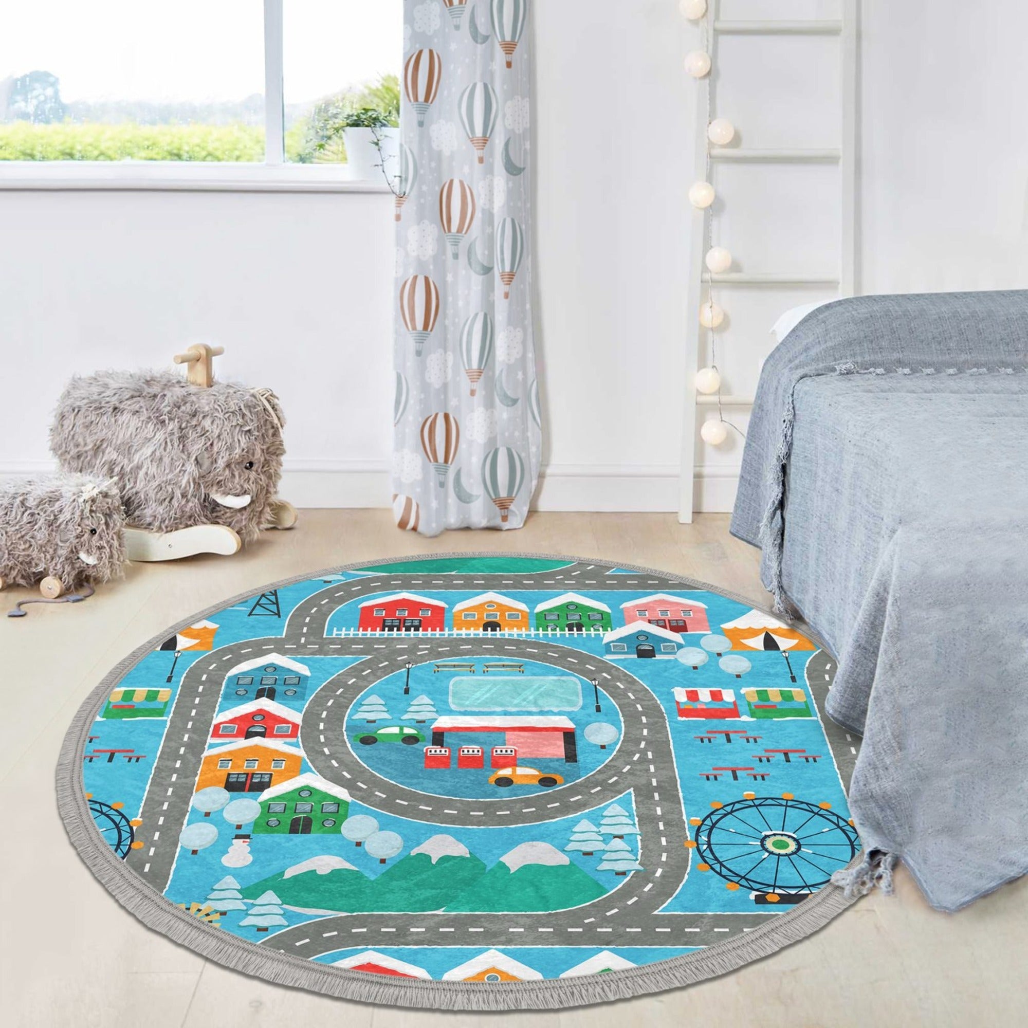 Cute Nursery Room Round Rug, Decorative Kids Room Nonslip Carpet,