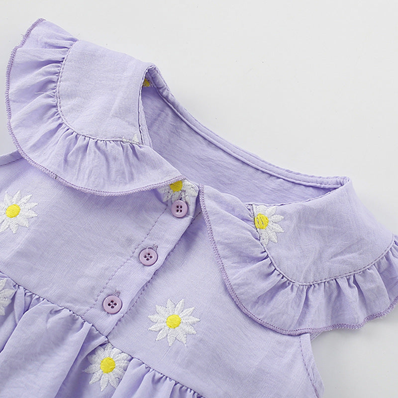 Summer Arrival Cute Flowers Pattern Sleeveless Dress with Collar for