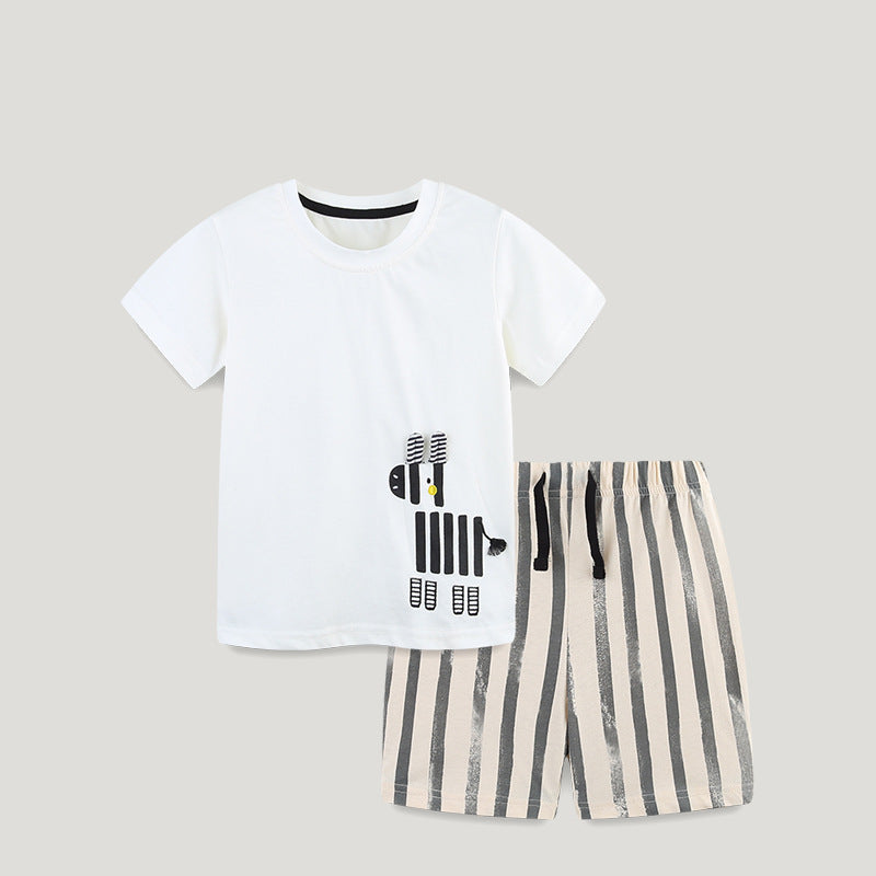 Summer Baby Kids Animals Cartoon Pattern T-shirt and Striped Shorts