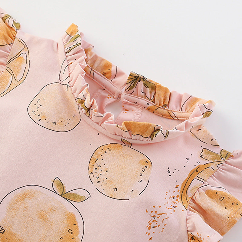 Summer Arrival Fruits Pattern Fly Sleeves Dress for Stylish Girls