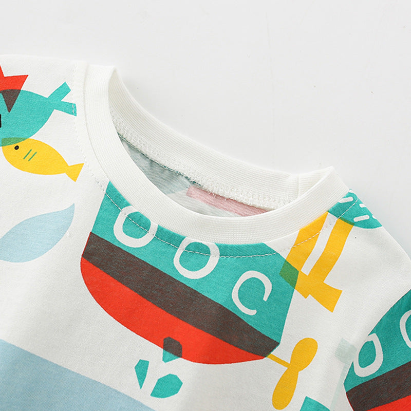 Summer Baby Kids Fish Cartoon Pattern T-shirt and Shorts Clothing Set