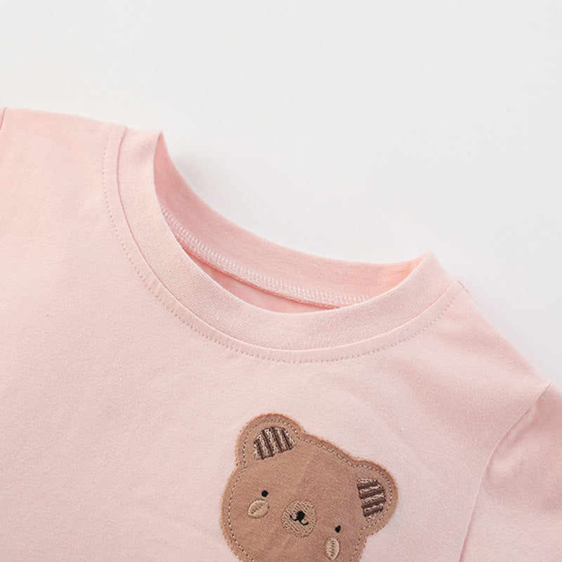 Summer Arrival Teddy Bear and Dots Pattern Short Sleeves Dress for