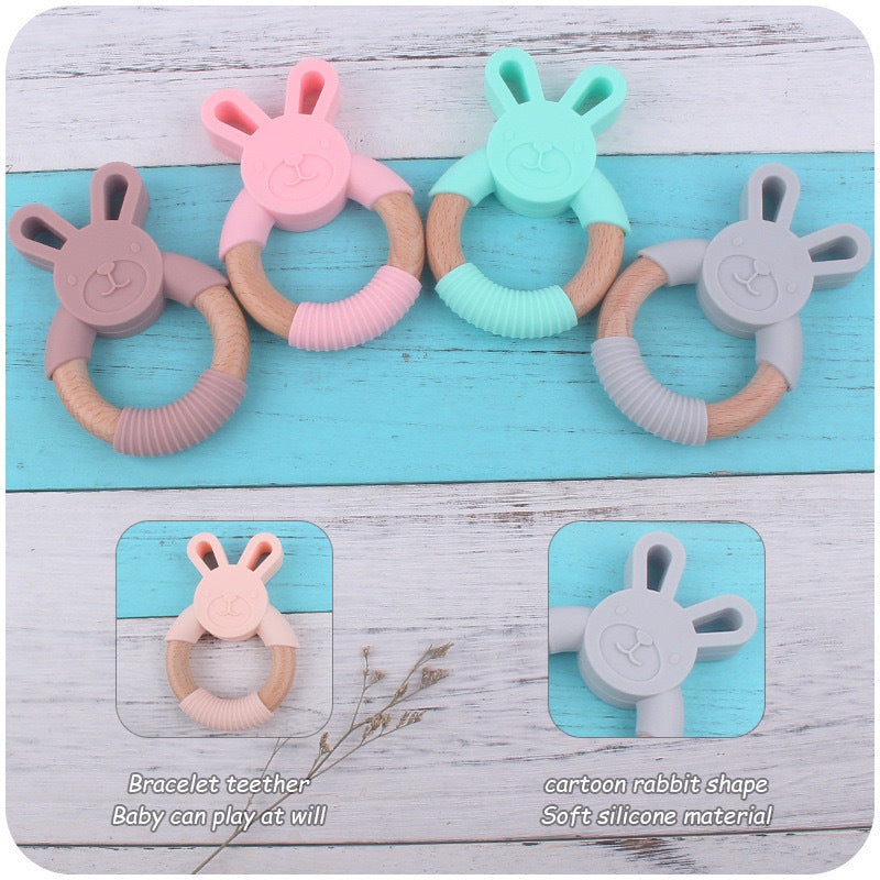 Baby Food-Grade Teething Rattle, Teething Aid for Babies, Wooden and