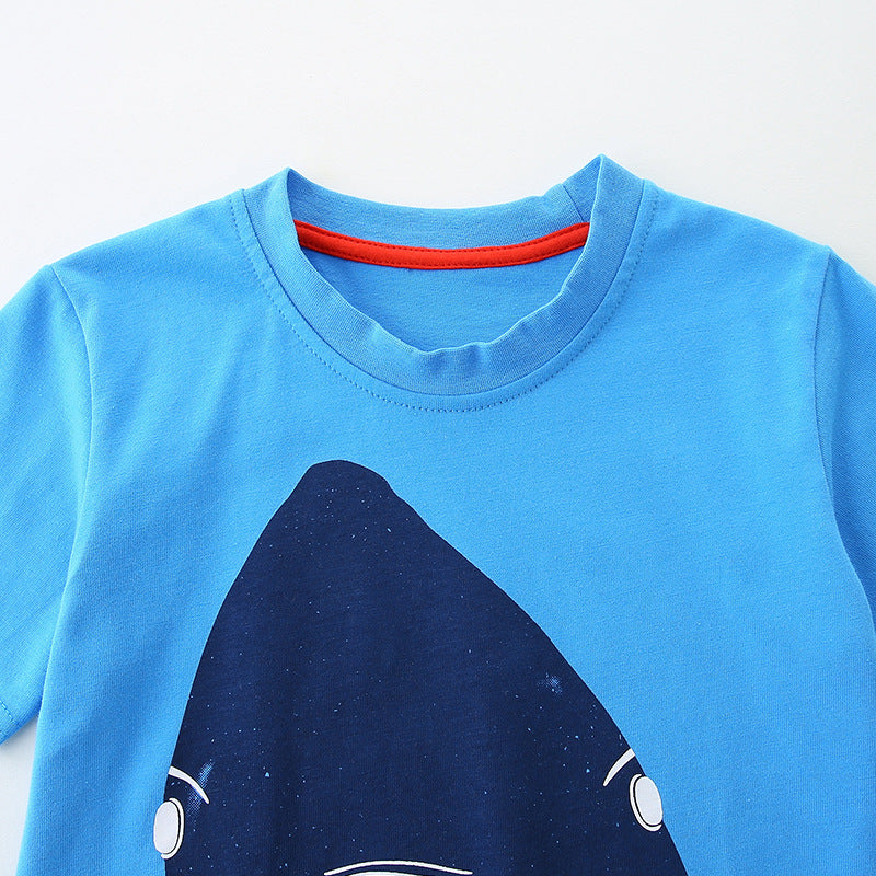 Summer Boys’ Marine Animals Cartoon Pattern T-shirt in European and