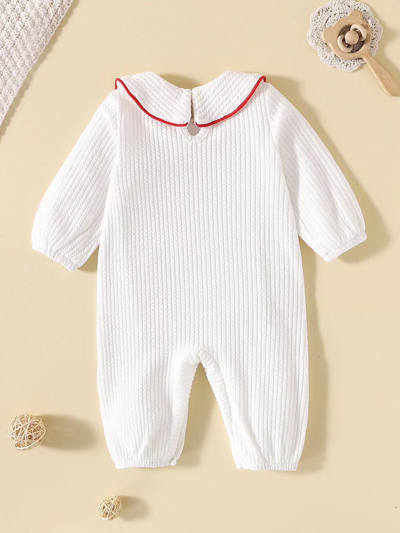 Baby Girl Solid Color Corduroy Fabric Doll Neck Rompers