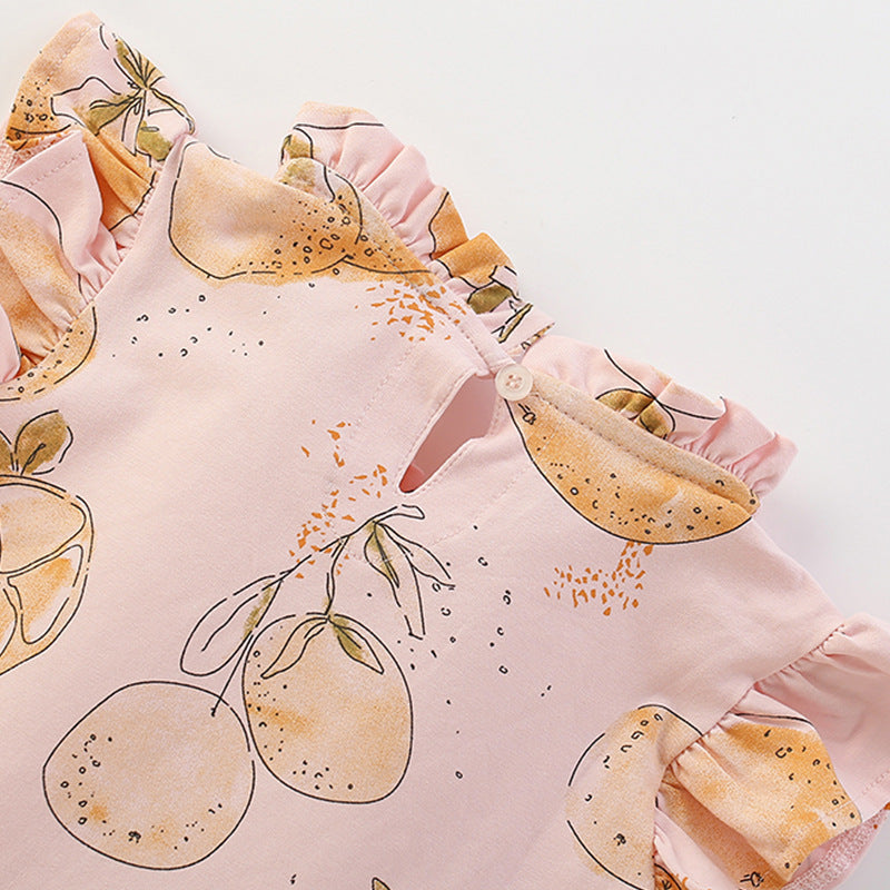 Summer Arrival Fruits Pattern Fly Sleeves Dress for Stylish Girls