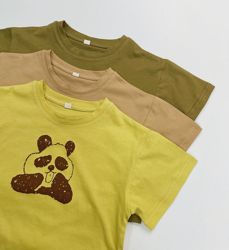 Summer Arrival Kids Unisex Comfortable Short Sleeves Panda Pattern Top
