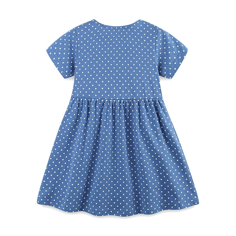 Summer Pure Cotton Dots and Animals Pattern Short Sleeves Dress for