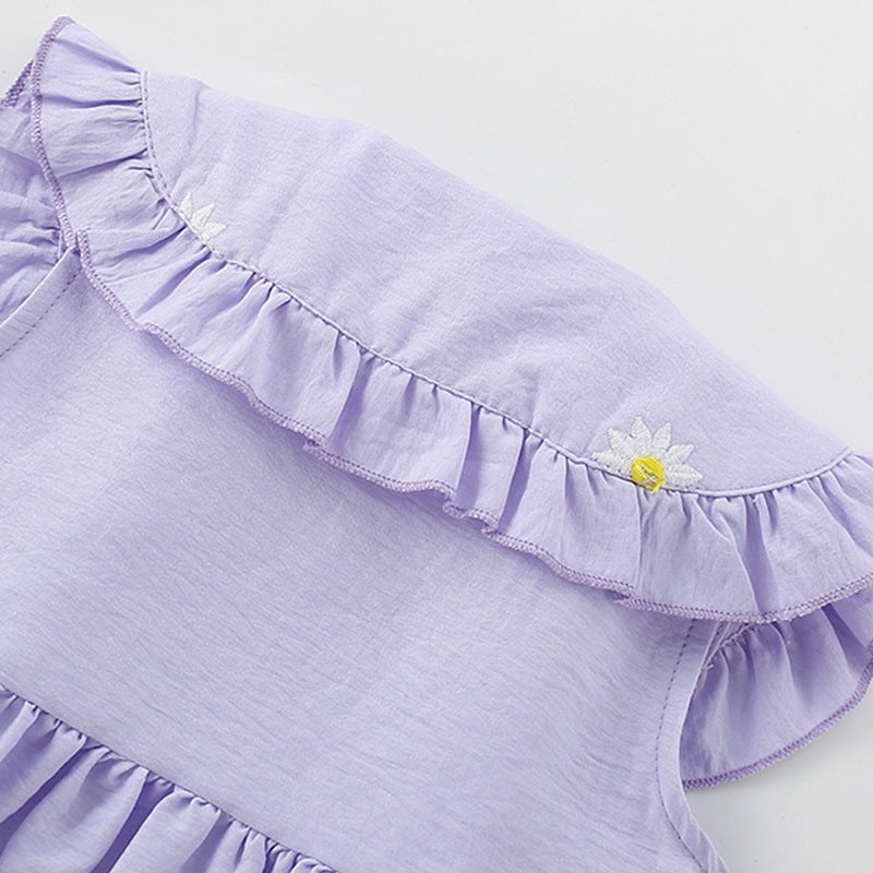 Summer Arrival Cute Flowers Pattern Sleeveless Dress with Collar for