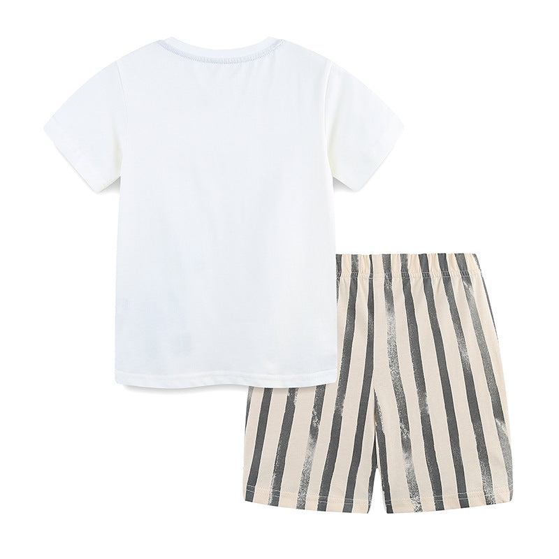 Summer Baby Kids Animals Cartoon Pattern T-shirt and Striped Shorts