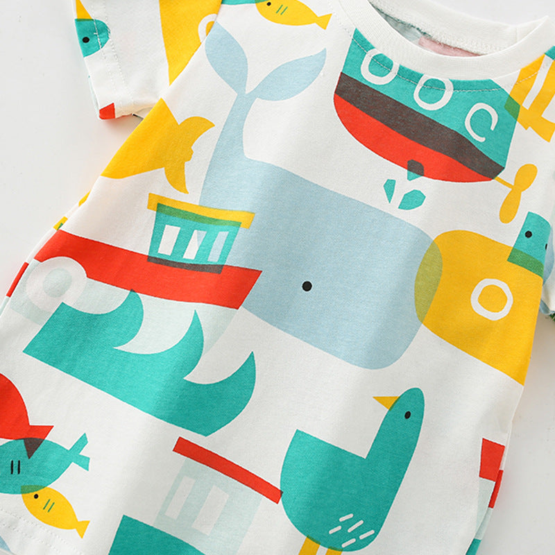 Summer Baby Kids Fish Cartoon Pattern T-shirt and Shorts Clothing Set