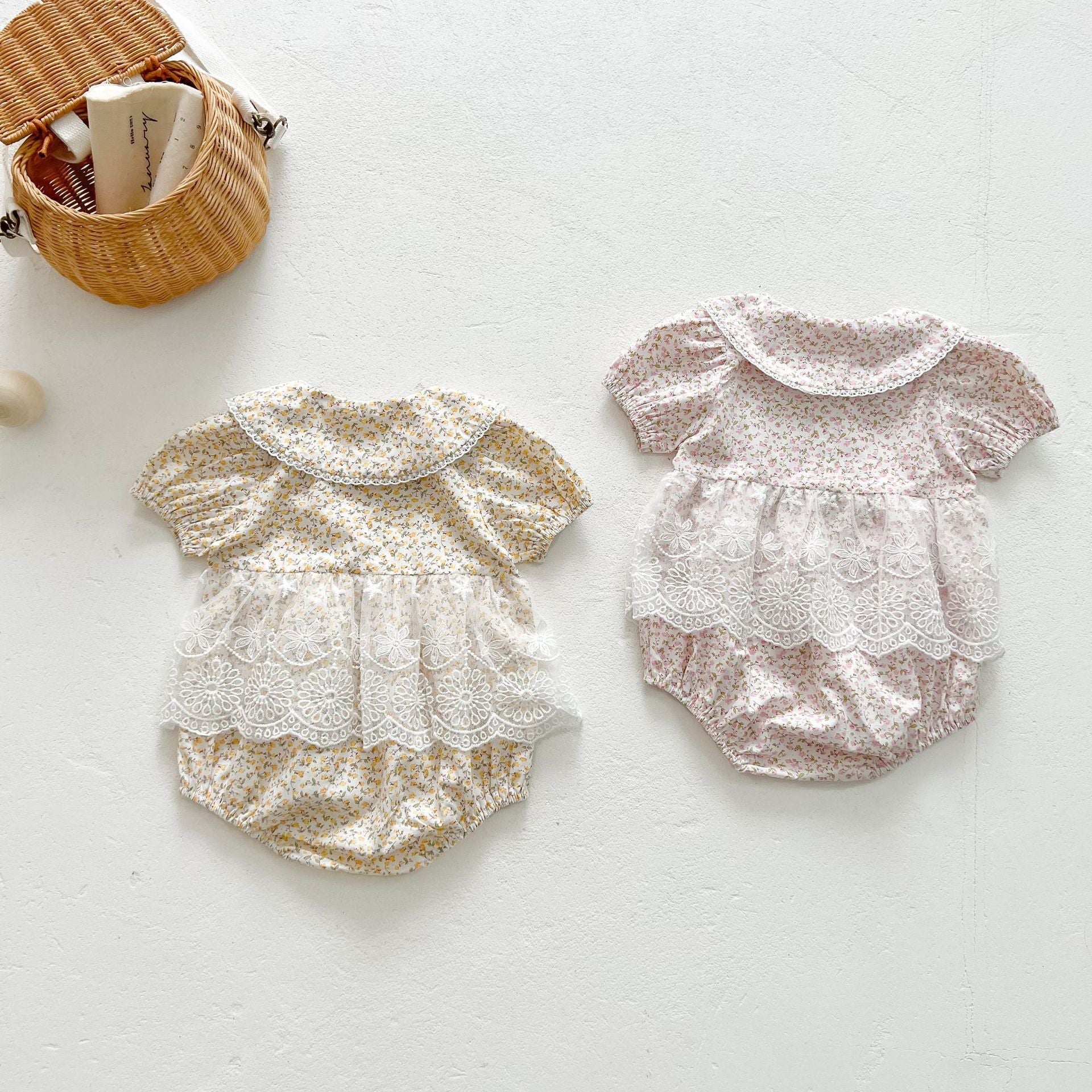 Baby Girls Little Floral Print Doll Collar With Gauze Skirt Design
