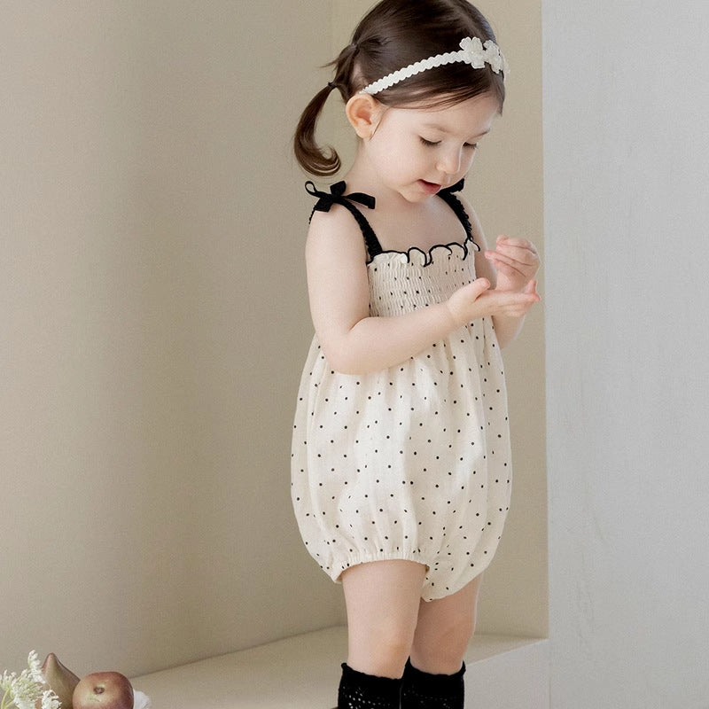 Summer Arrival Baby Girls Cute Dots Pattern Sleeveless Pleated Strap