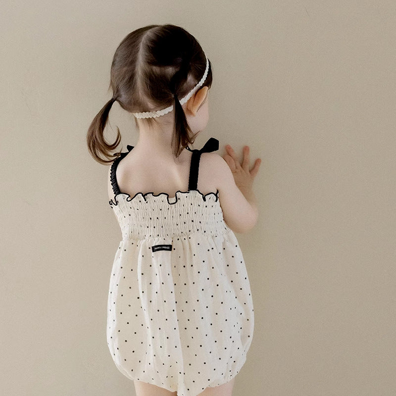 Summer Arrival Baby Girls Cute Dots Pattern Sleeveless Pleated Strap