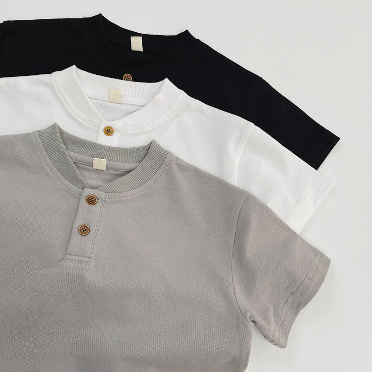 Summer Kids Unisex Minimalist and Versatile Short Sleeves V Neck