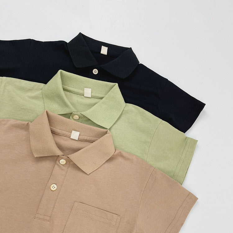 Summer Kids Unisex Minimalist and Versatile Short Sleeves Turn-down