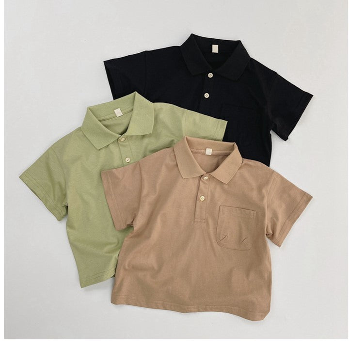 Summer Kids Unisex Minimalist and Versatile Short Sleeves Turn-down