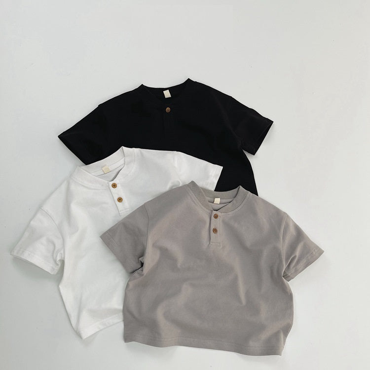 Summer Kids Unisex Minimalist and Versatile Short Sleeves V Neck