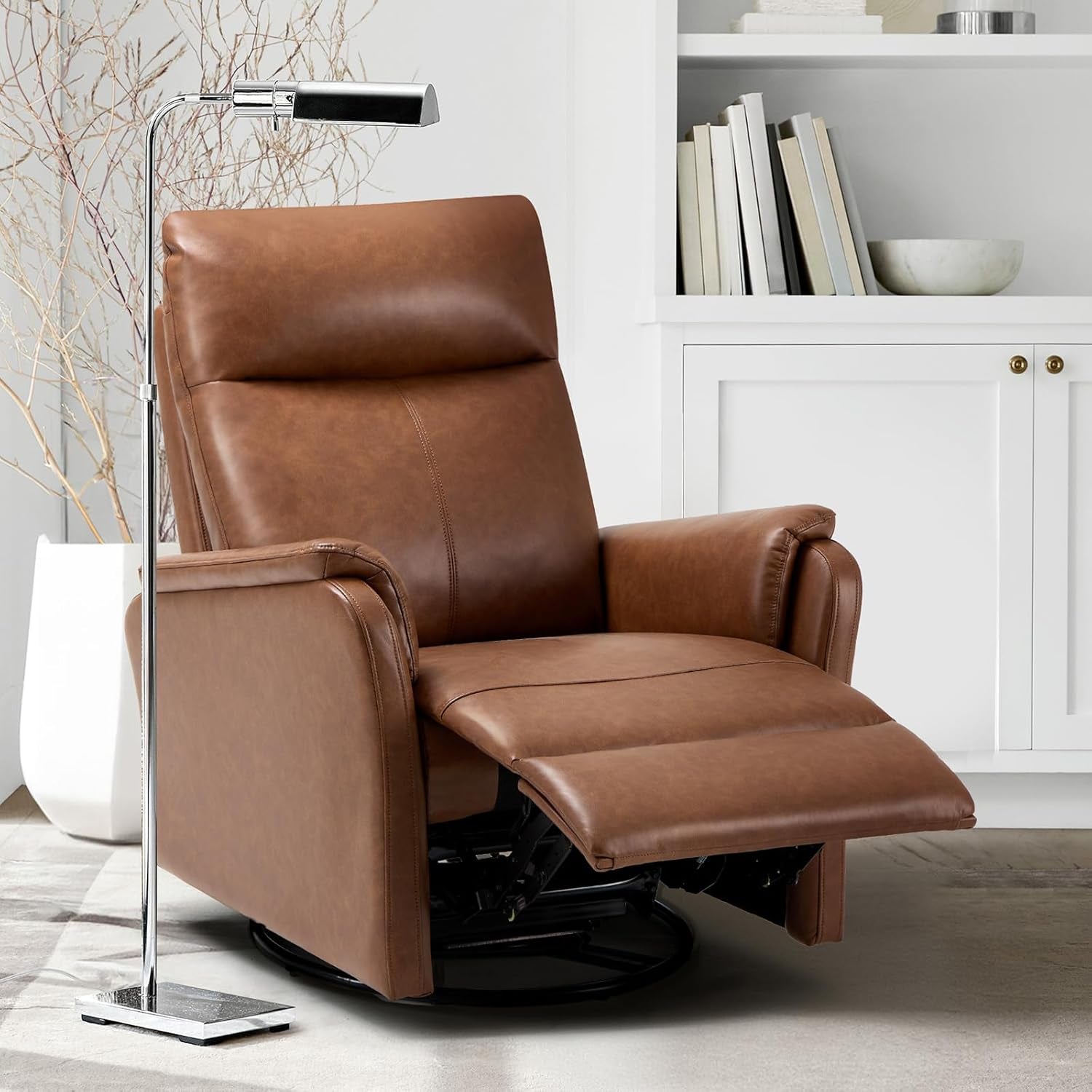 Swivel Rocking Recliner Glider Chair, Leather Nursery Reclining Rocker
