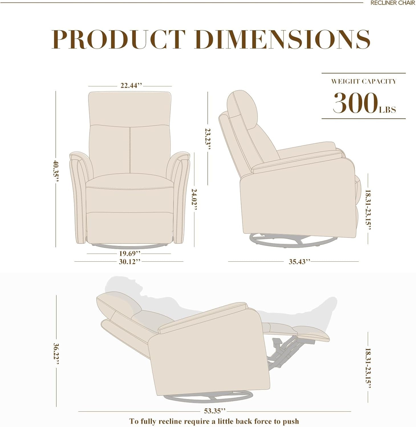 Swivel Rocking Recliner Glider Chair, Leather Nursery Reclining Rocker