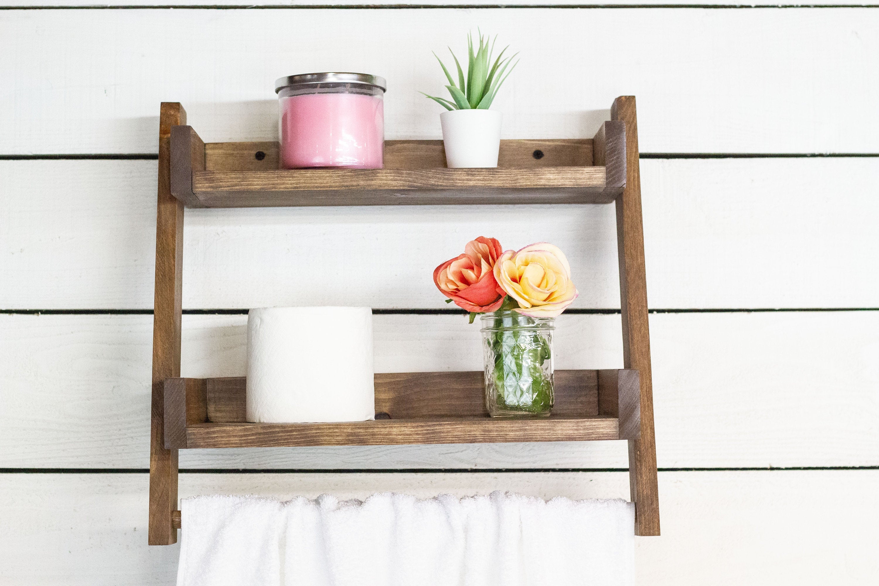 Two Tier Ladder Shelf with Towel Bar