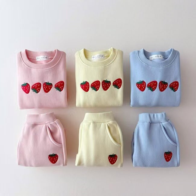 Autumn Baby Kids Unisex Casual Strawberry Embroidered Pattern Long