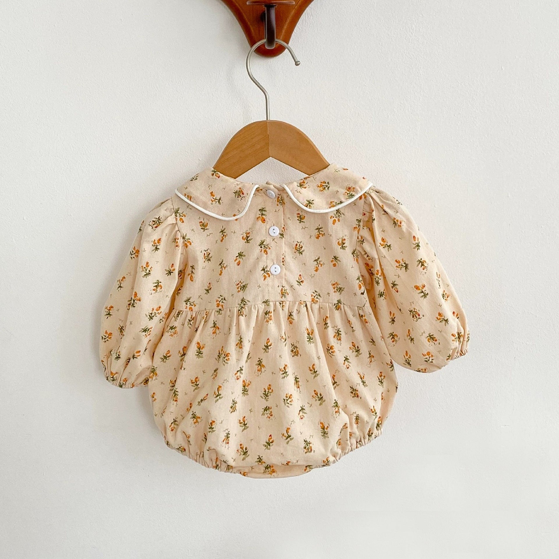 Baby Girl Ditsy Flower Pattern Doll Neck Cute Triangle Onesies