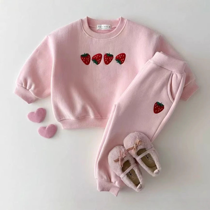 Autumn Baby Kids Unisex Casual Strawberry Embroidered Pattern Long