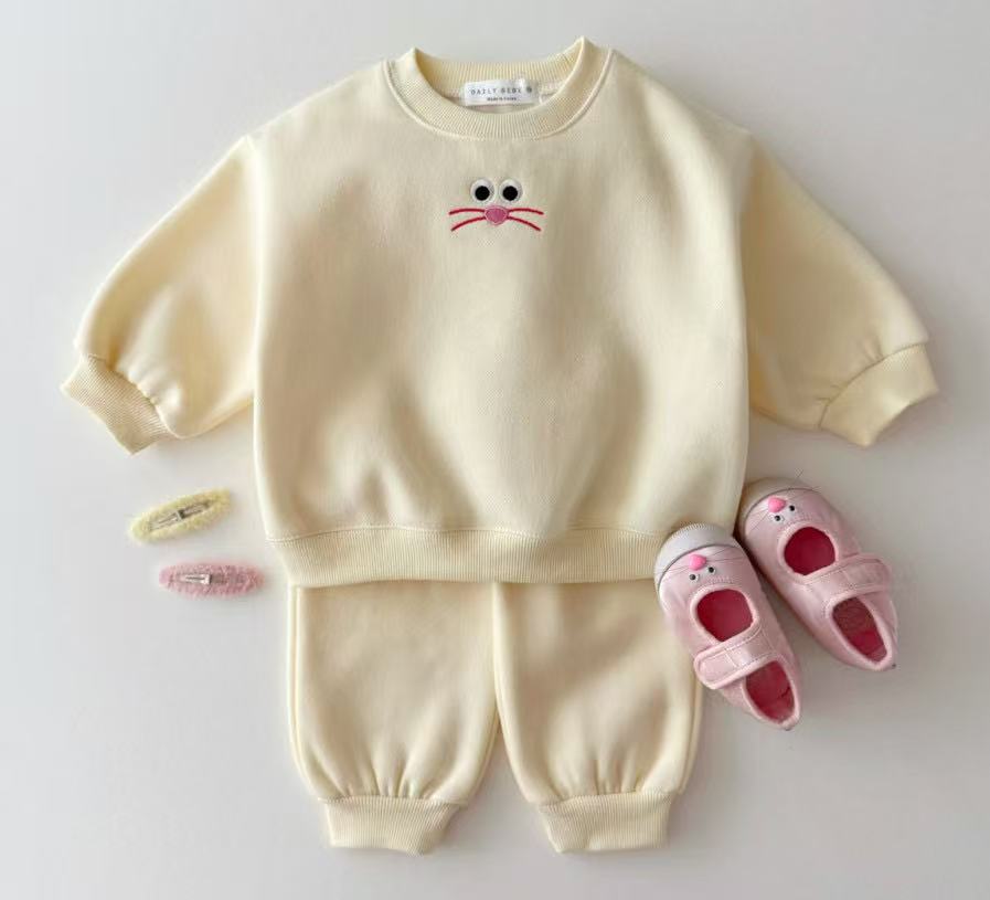 Autumn Baby Kids Unisex Casual Cartoon Face Embroidered Pattern Long