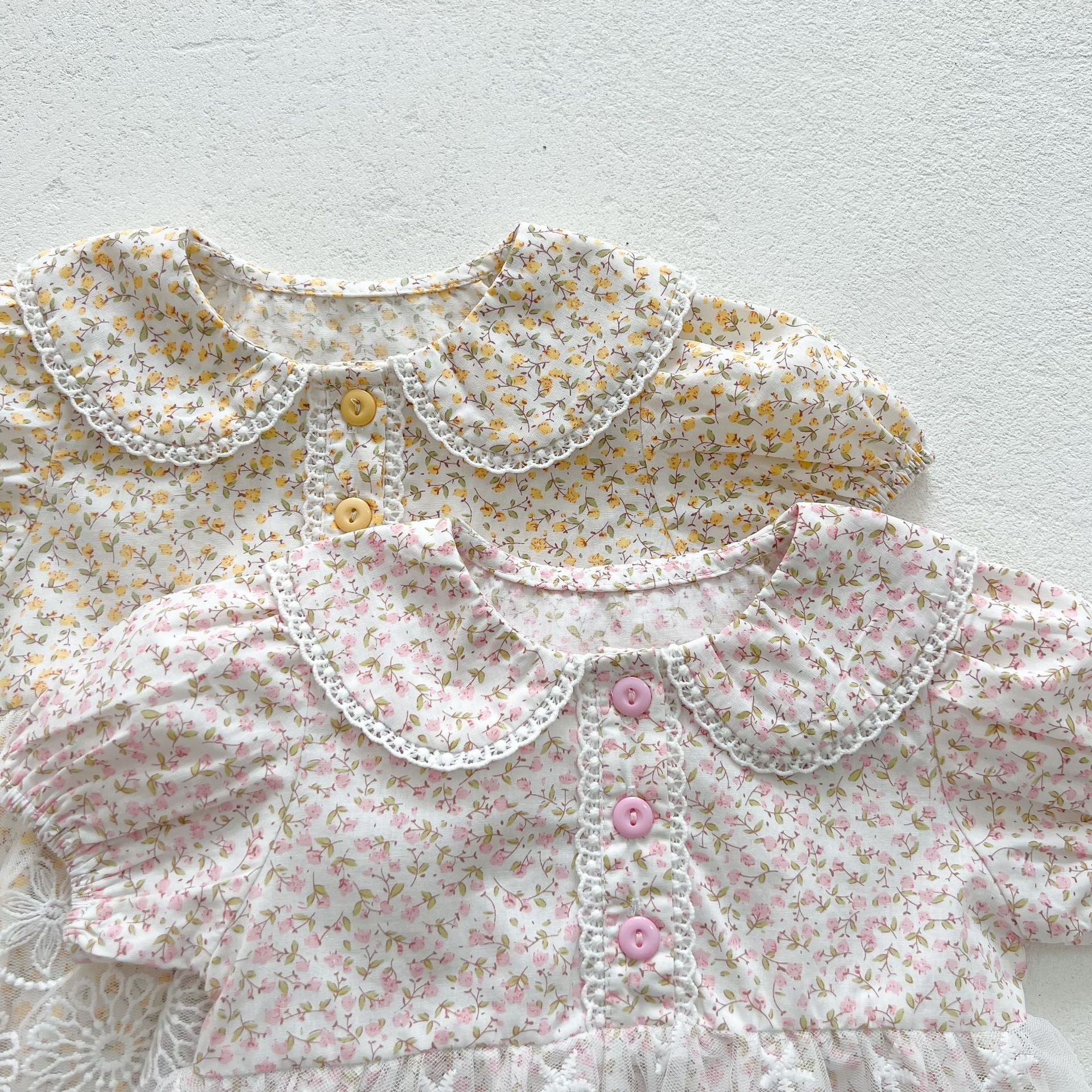 Baby Girls Little Floral Print Doll Collar With Gauze Skirt Design