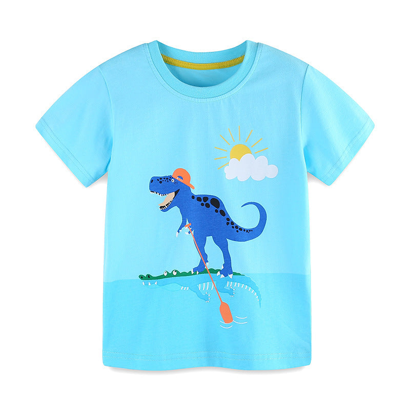 Summer Boys’ Dinosaurs Animals Cartoon Pattern T-shirt in European and